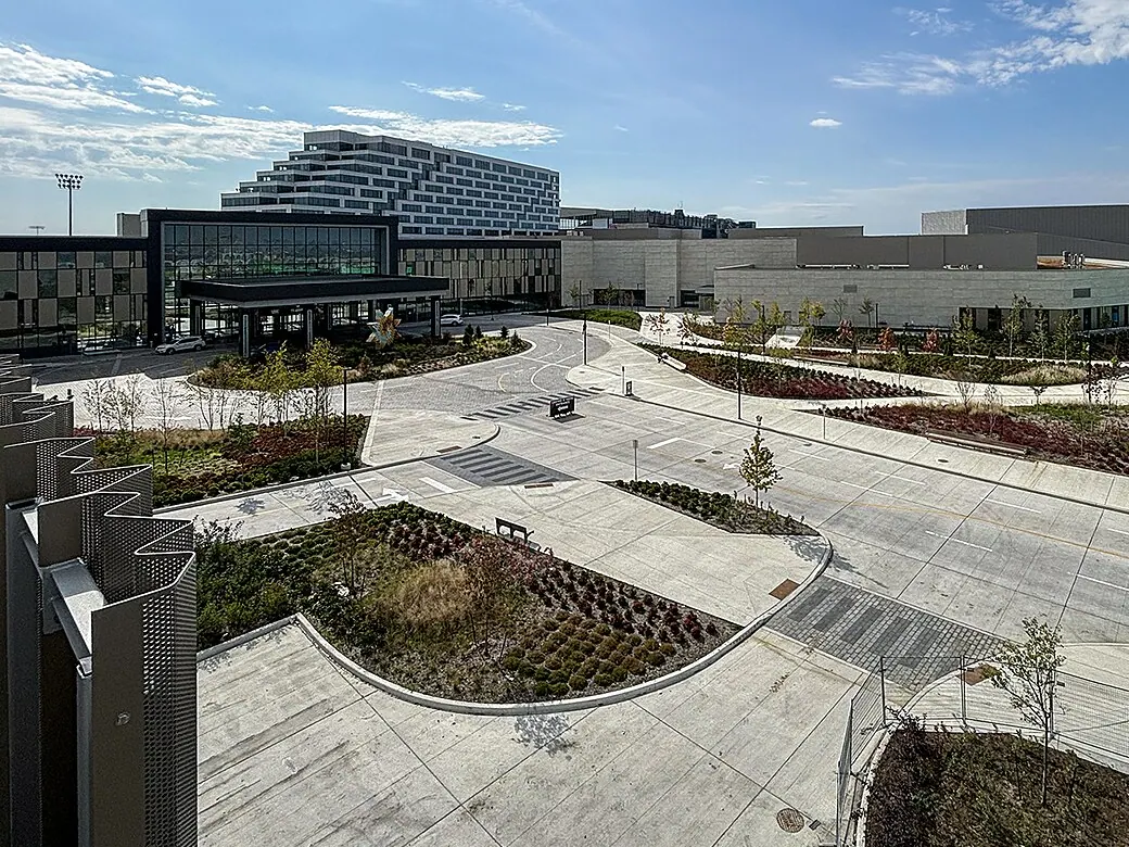Great Canadian Casino Resort Toronto with its hotel tower behind newly landscaped grounds